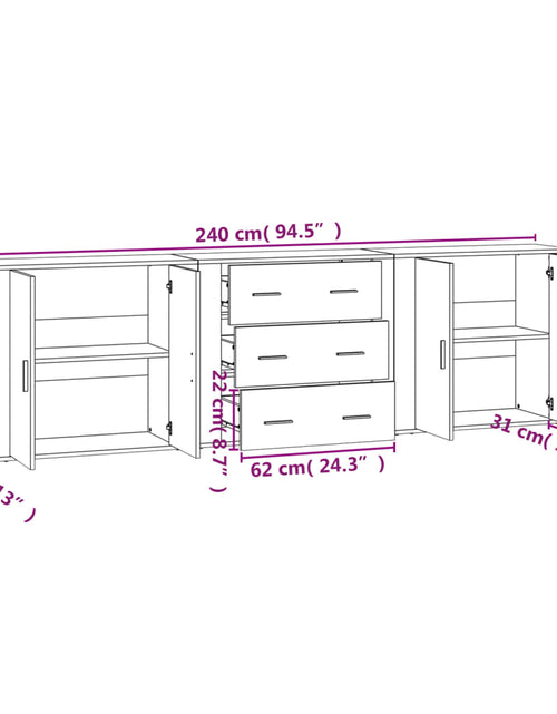 Încărcați imaginea în vizualizatorul Galerie, Servantă, 3 buc., stejar fumuriu, lemn prelucrat
