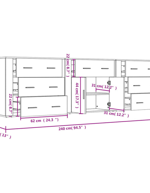 Загрузите изображение в средство просмотра галереи, Servantă, 3 buc., sonoma gri, lemn prelucrat

