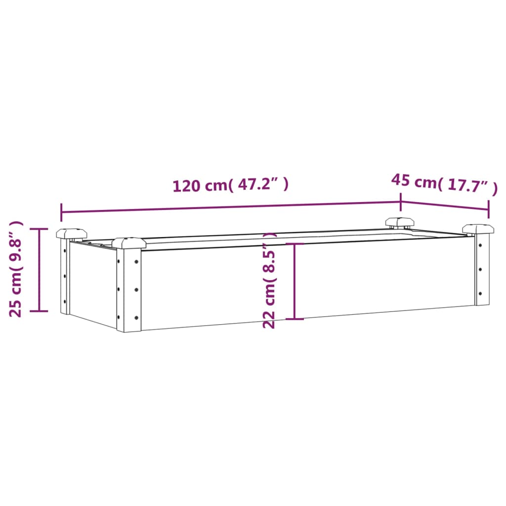 Strat grădină înălțat cu căptușeală gri 120x45x25 cm lemn brad