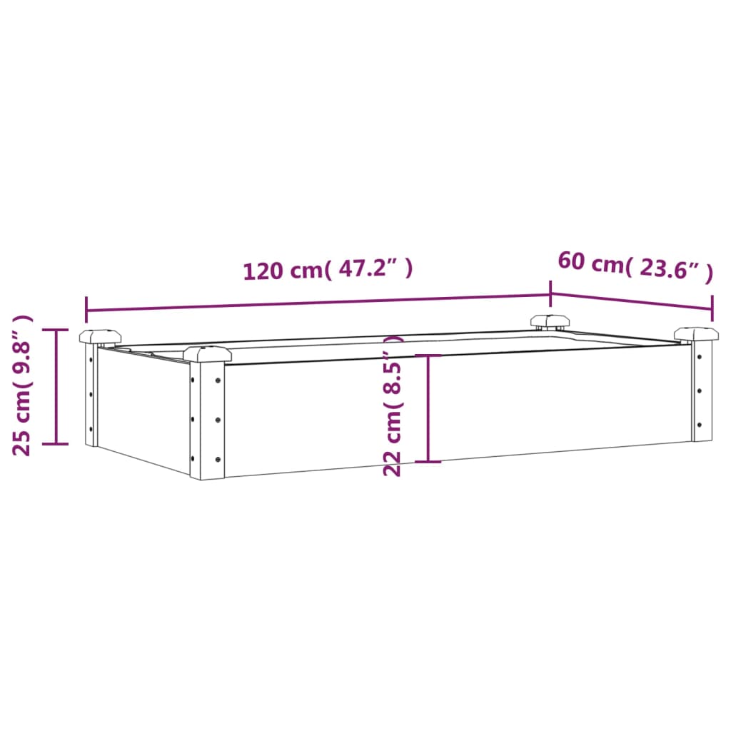 Strat grădină înălțat cu căptușeală gri 120x60x25 cm lemn brad