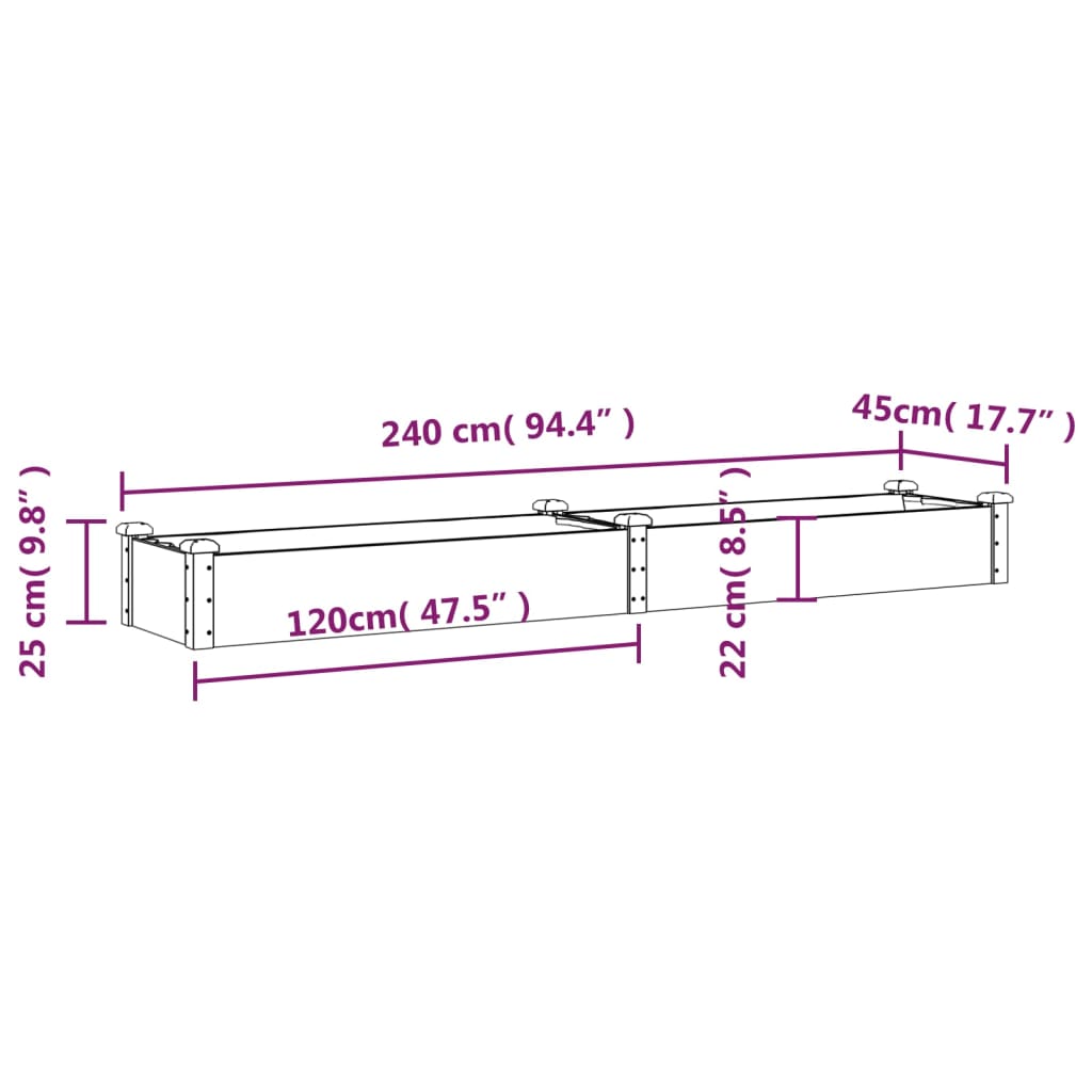 Strat grădină înălțat cu căptușeală gri 240x45x25 cm, lemn brad