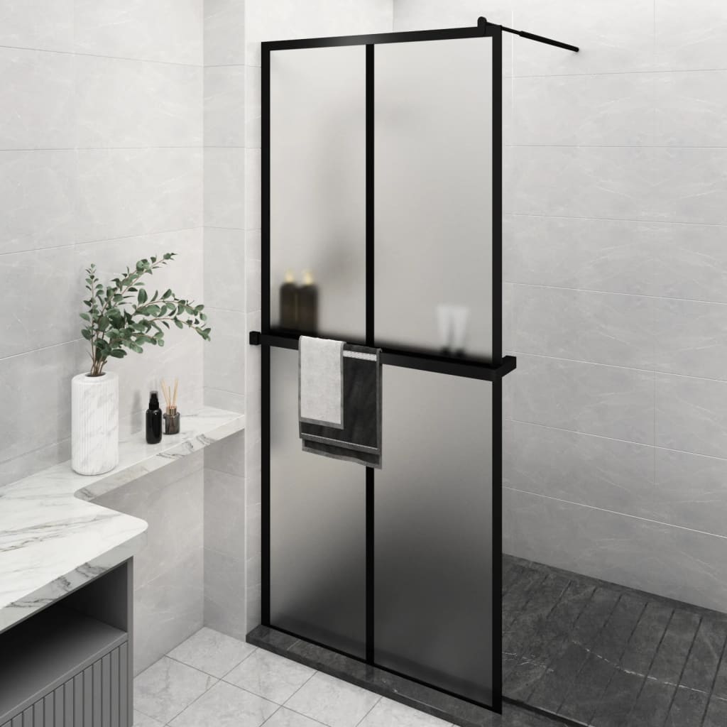 Paravan duș walk-in cu raft negru 90x195 cm sticlă ESG/aluminiu - Lando