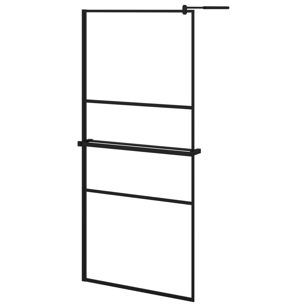 Paravan duș walk-in cu raft negru 90x195 cm sticlă ESG/aluminiu