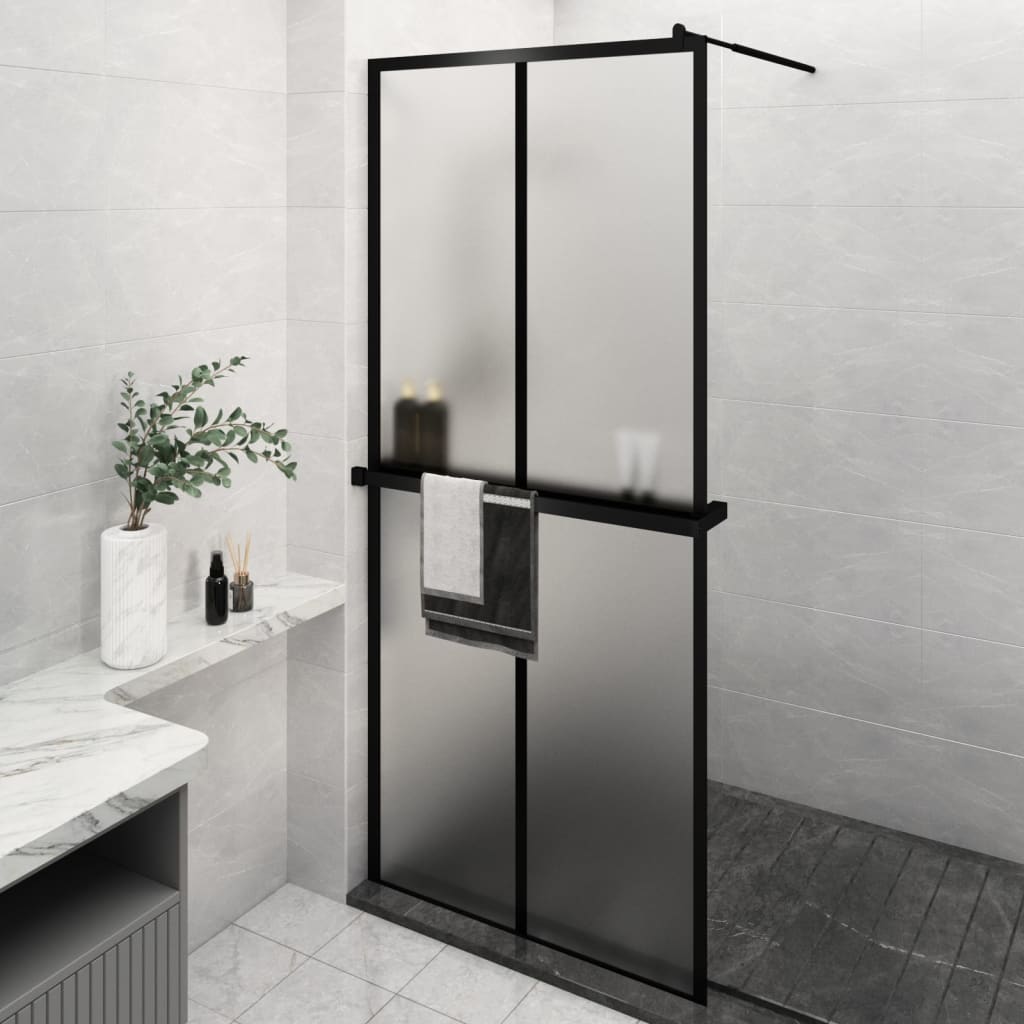 Paravan duș walk-in cu raft negru 100x195cm sticlă ESG/aluminiu - Lando