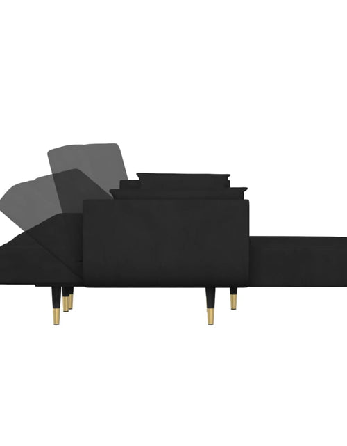 Încărcați imaginea în vizualizatorul Galerie, Canapea extensibilă în formă de L negru 275x140x70cm catifea
