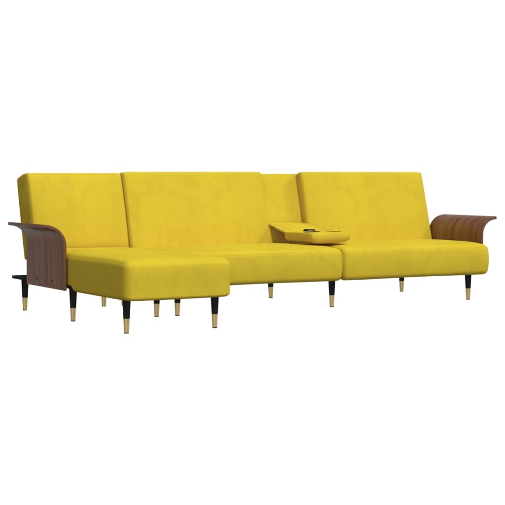 Canapea extensibilă în formă de L galben 279x140x70 cm catifea - Lando