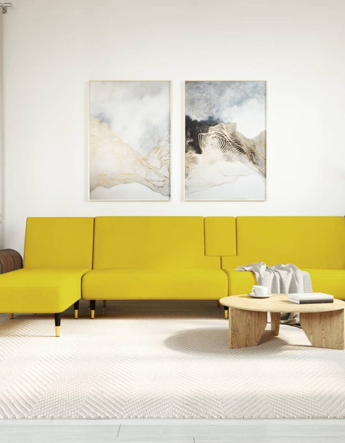 Încărcați imaginea în vizualizatorul Galerie, Canapea extensibilă în formă de L galben 279x140x70 cm catifea - Lando
