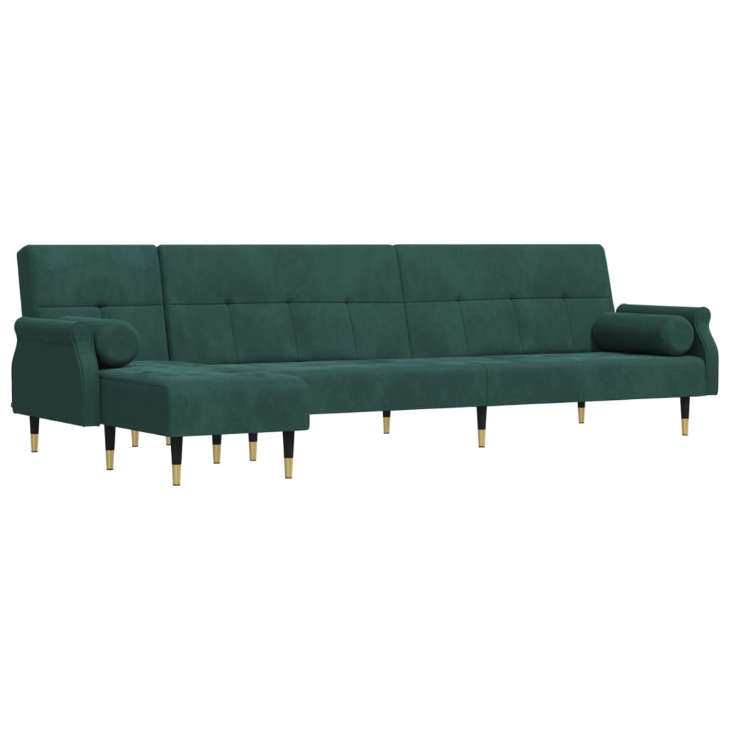 Canapea extensibilă în formă de L verde 271x140x70 cm catifea