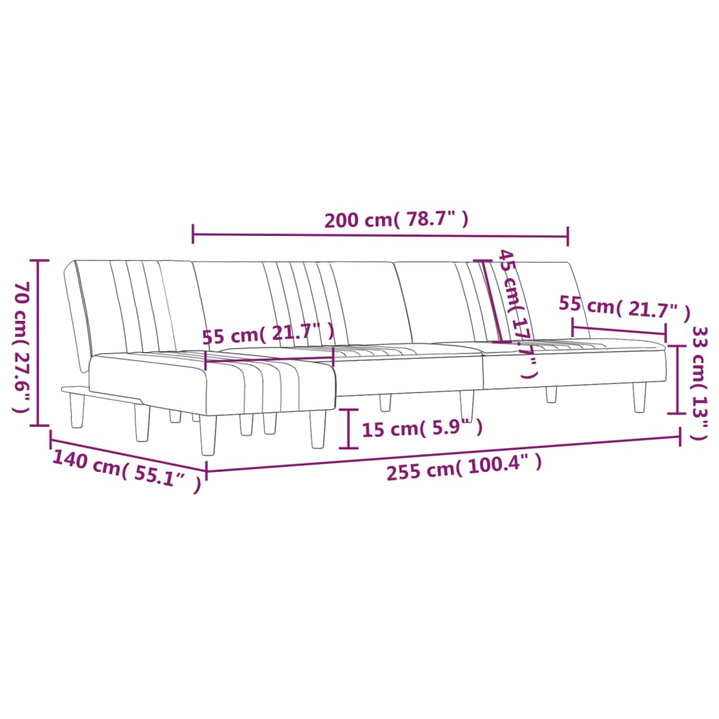 Canapea extensibilă în formă de L gri 255x140x70 cm textil