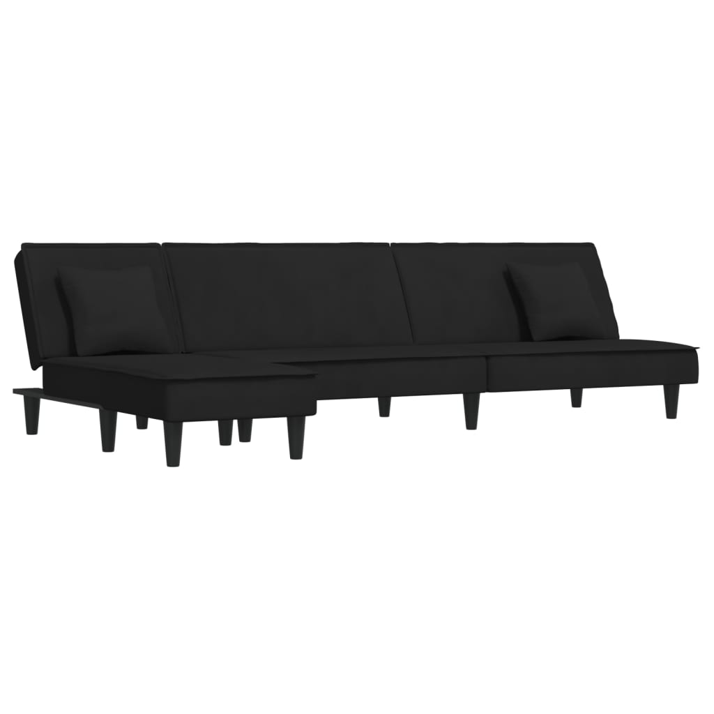 Canapea extensibilă în formă de L negru 255x140x70 cm catifea