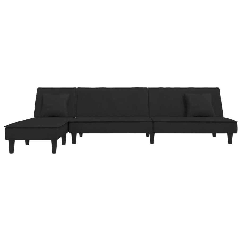 Canapea extensibilă în formă de L negru 255x140x70 cm catifea