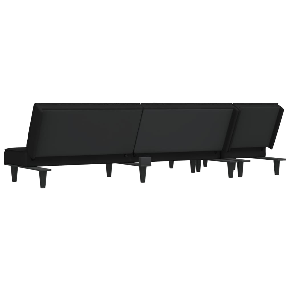 Canapea extensibilă în formă de L negru 255x140x70 cm catifea