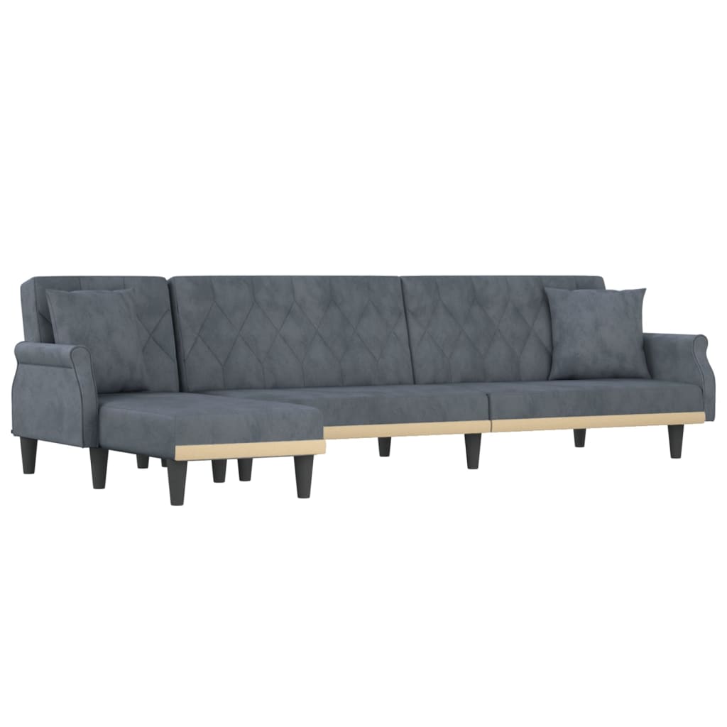 Canapea extensibilă în formă de L gri 271x140x70 cm catifea