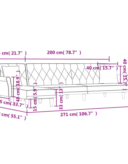 Încărcați imaginea în vizualizatorul Galerie, Canapea extensibilă în formă de L gri 271x140x70 cm catifea
