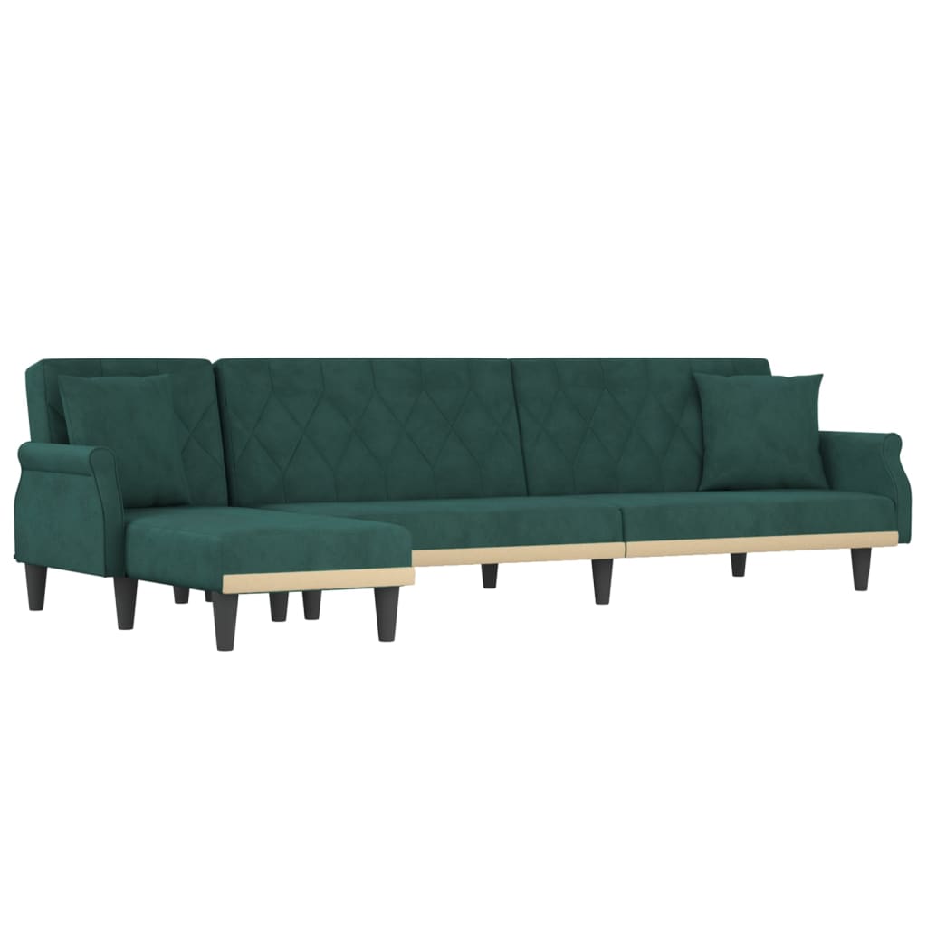 Canapea extensibilă în formă de L verde 271x140x70 cm catifea