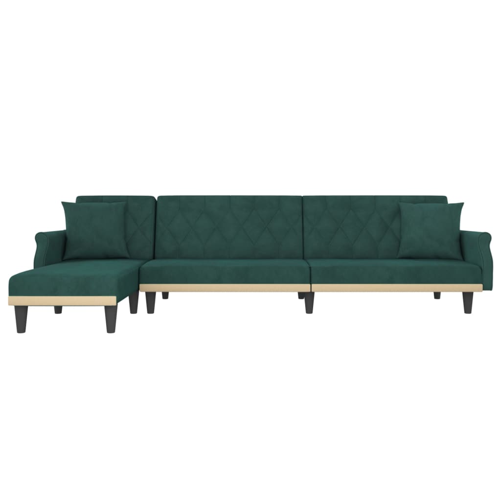 Canapea extensibilă în formă de L verde 271x140x70 cm catifea