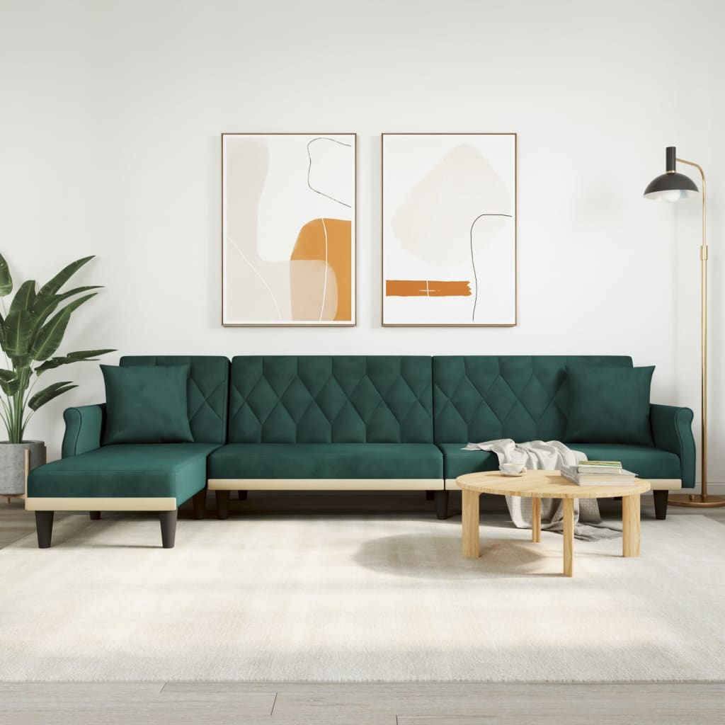 Canapea extensibilă în formă de L verde 271x140x70 cm catifea