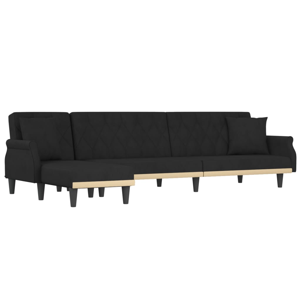 Canapea extensibilă în formă de L negru 271x140x70 cm catifea