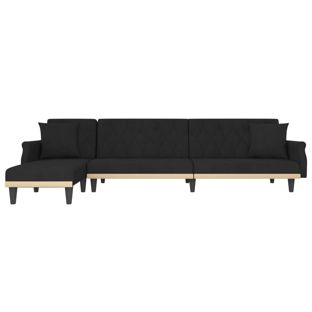 Canapea extensibilă în formă de L negru 271x140x70 cm catifea