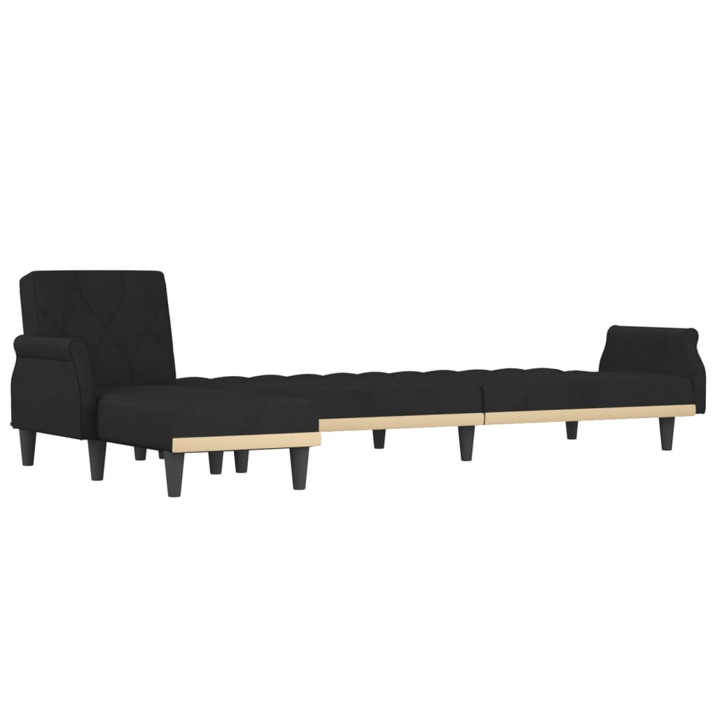 Canapea extensibilă în formă de L negru 271x140x70 cm catifea