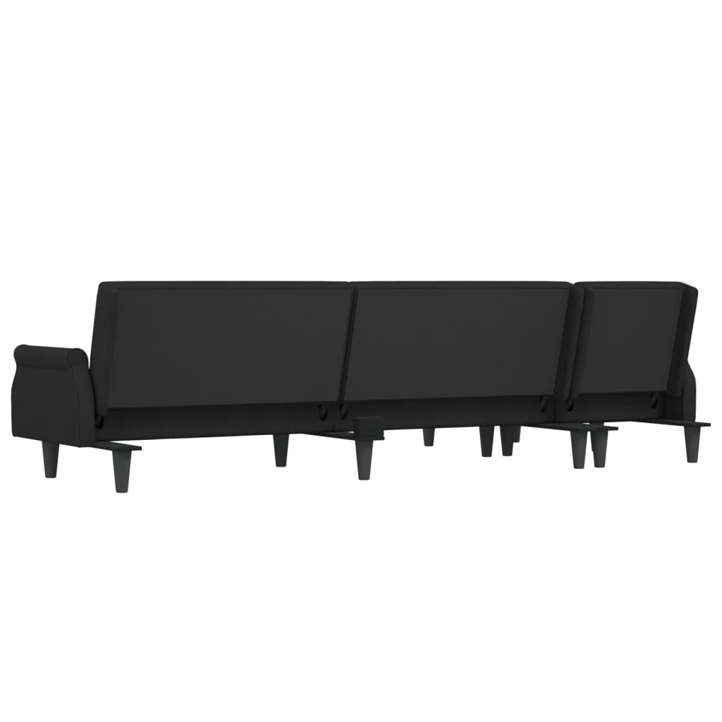 Canapea extensibilă în formă de L negru 271x140x70 cm catifea