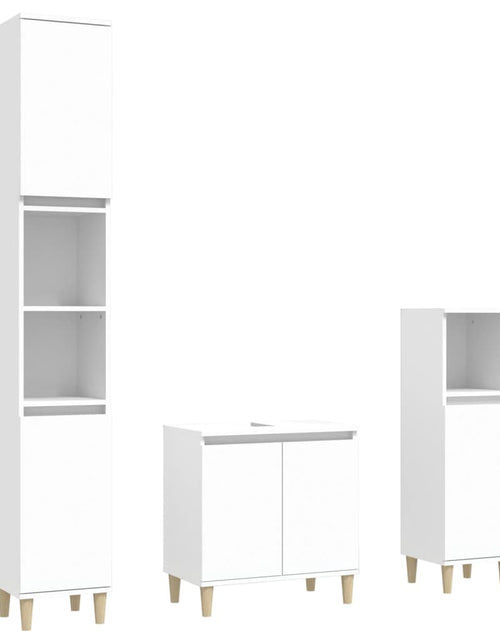 Încărcați imaginea în vizualizatorul Galerie, Set mobilier de baie, 3 piese, alb, lemn compozit

