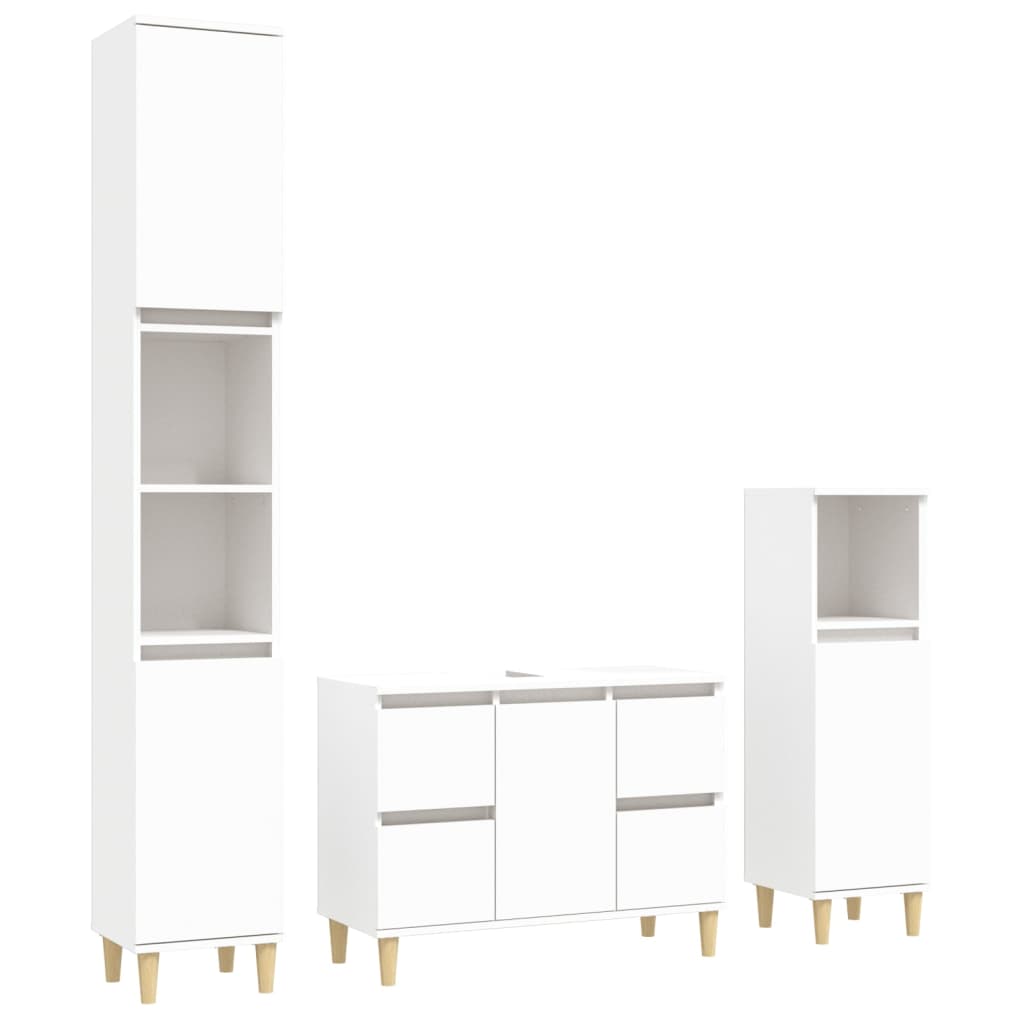 Set mobilier de baie, 3 piese, alb, lemn compozit