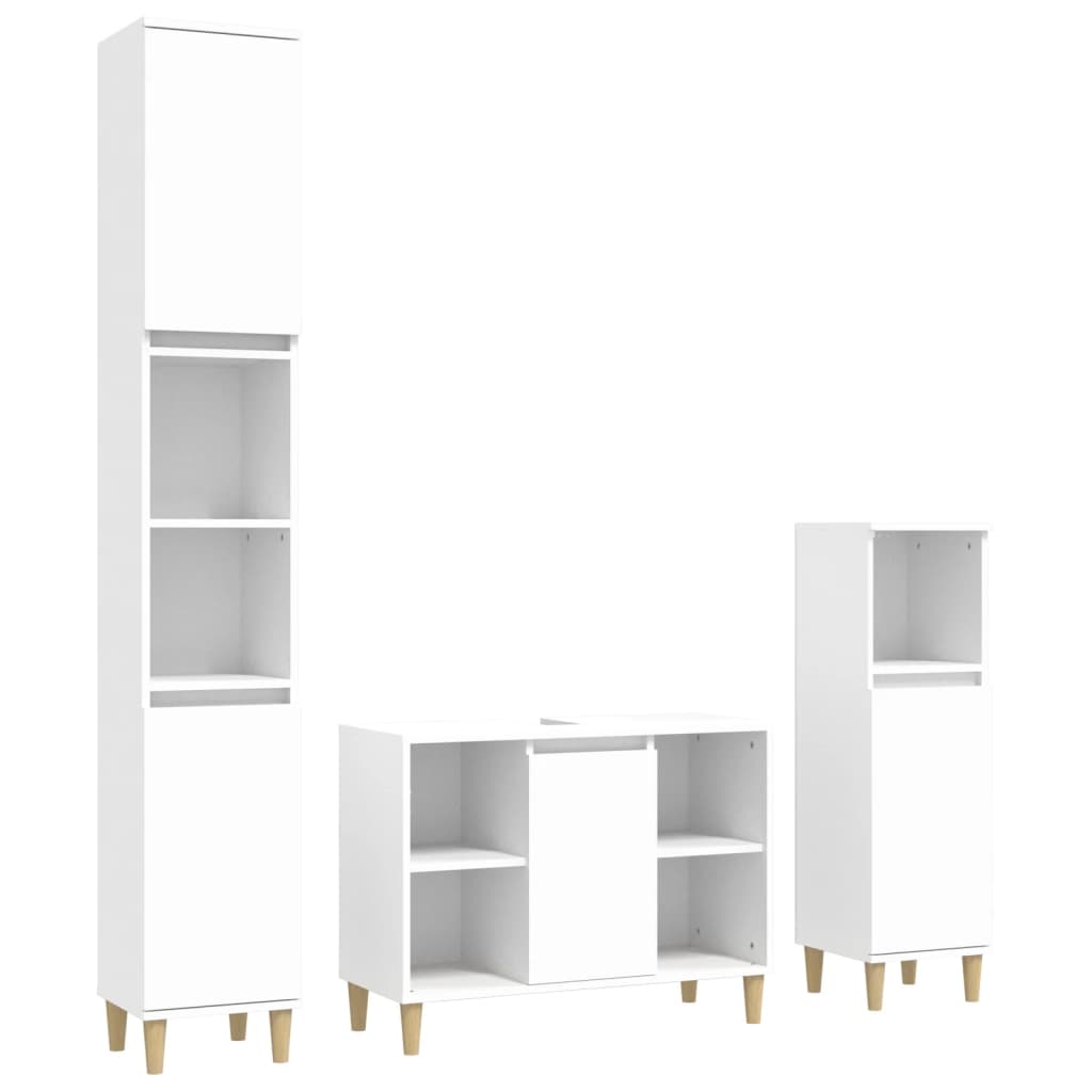 Set mobilier de baie, 3 piese, alb, lemn compozit