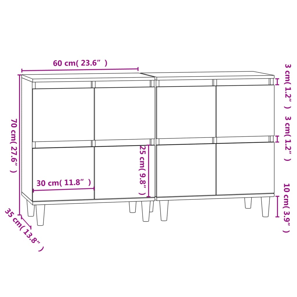 Dulapuri, 2 buc, alb, 60x35x70 cm, lemn prelucrat