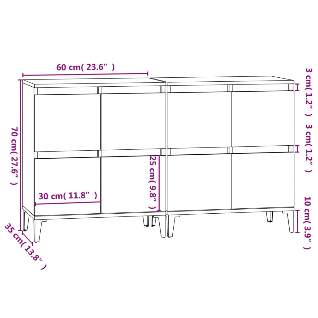 Dulapuri, 2 buc, alb, 60x35x70 cm, lemn prelucrat