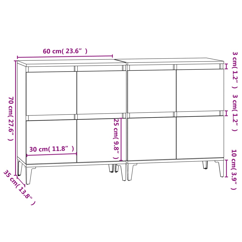 Dulapuri, 2 buc, gri beton, 60x35x70 cm, lemn prelucrat