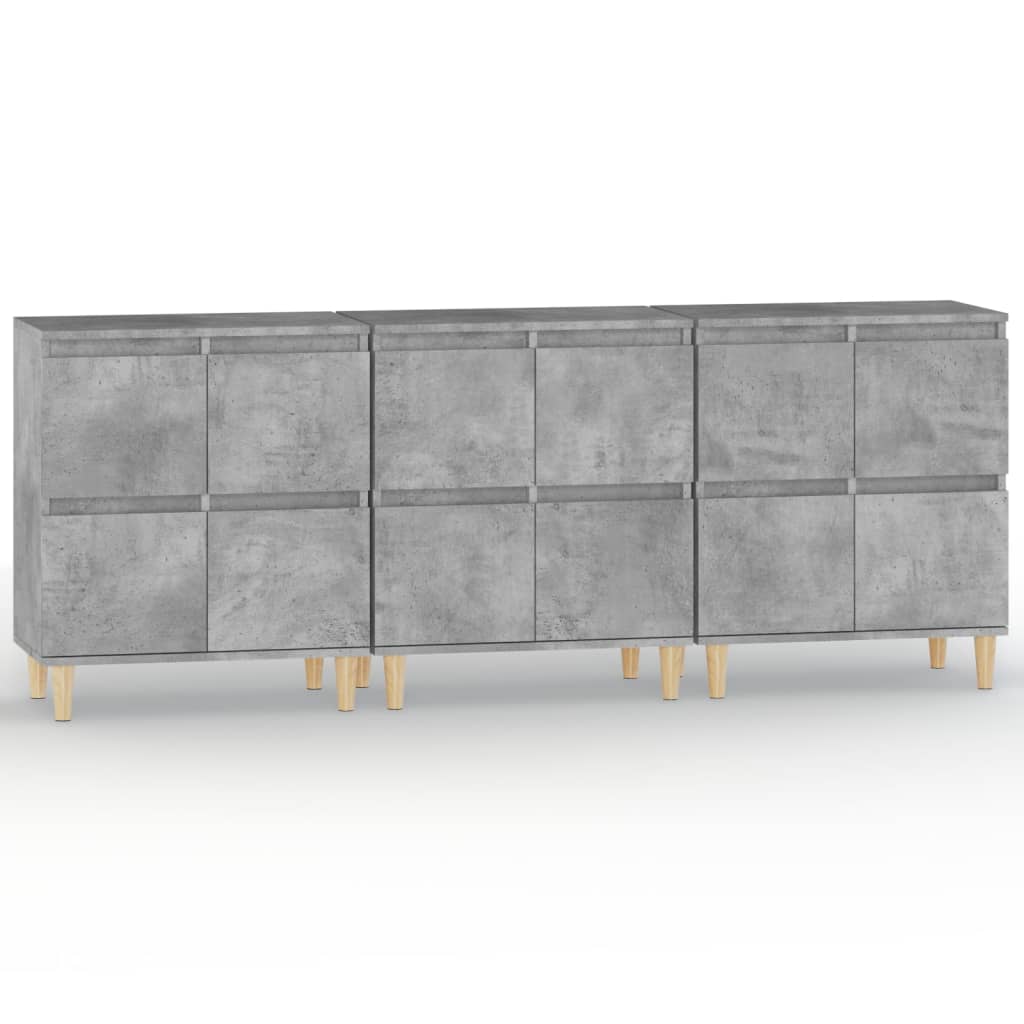 Dulapuri, 3 buc, gri beton, 60x35x70 cm, lemn prelucrat