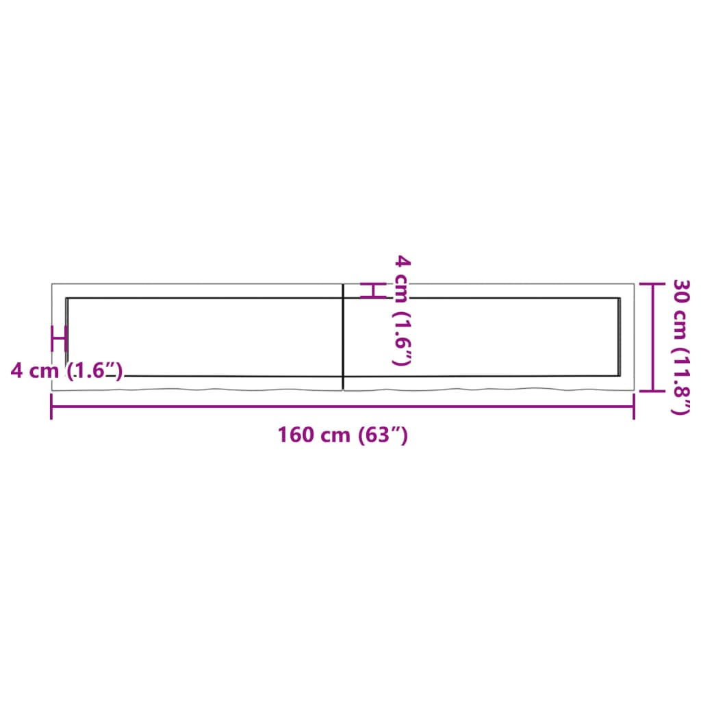 Blat de baie, 160x30x(2-6) cm, lemn masiv netratat