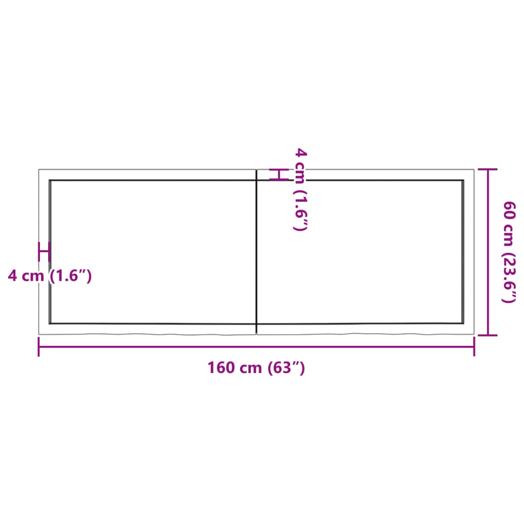 Blat de baie, 160x60x(2-4) cm, lemn masiv netratat