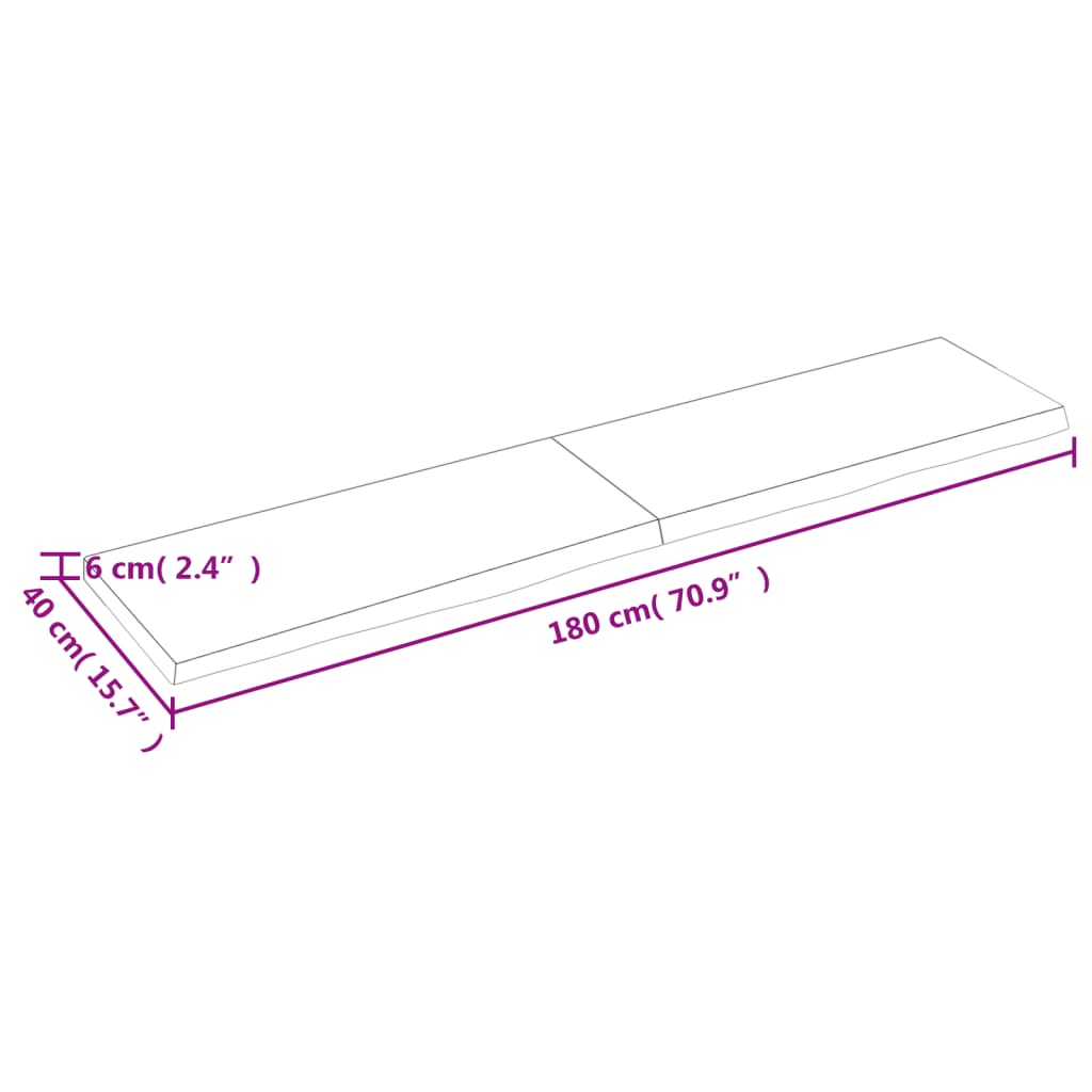 Blat de baie, 180x40x(2-6) cm, lemn masiv netratat