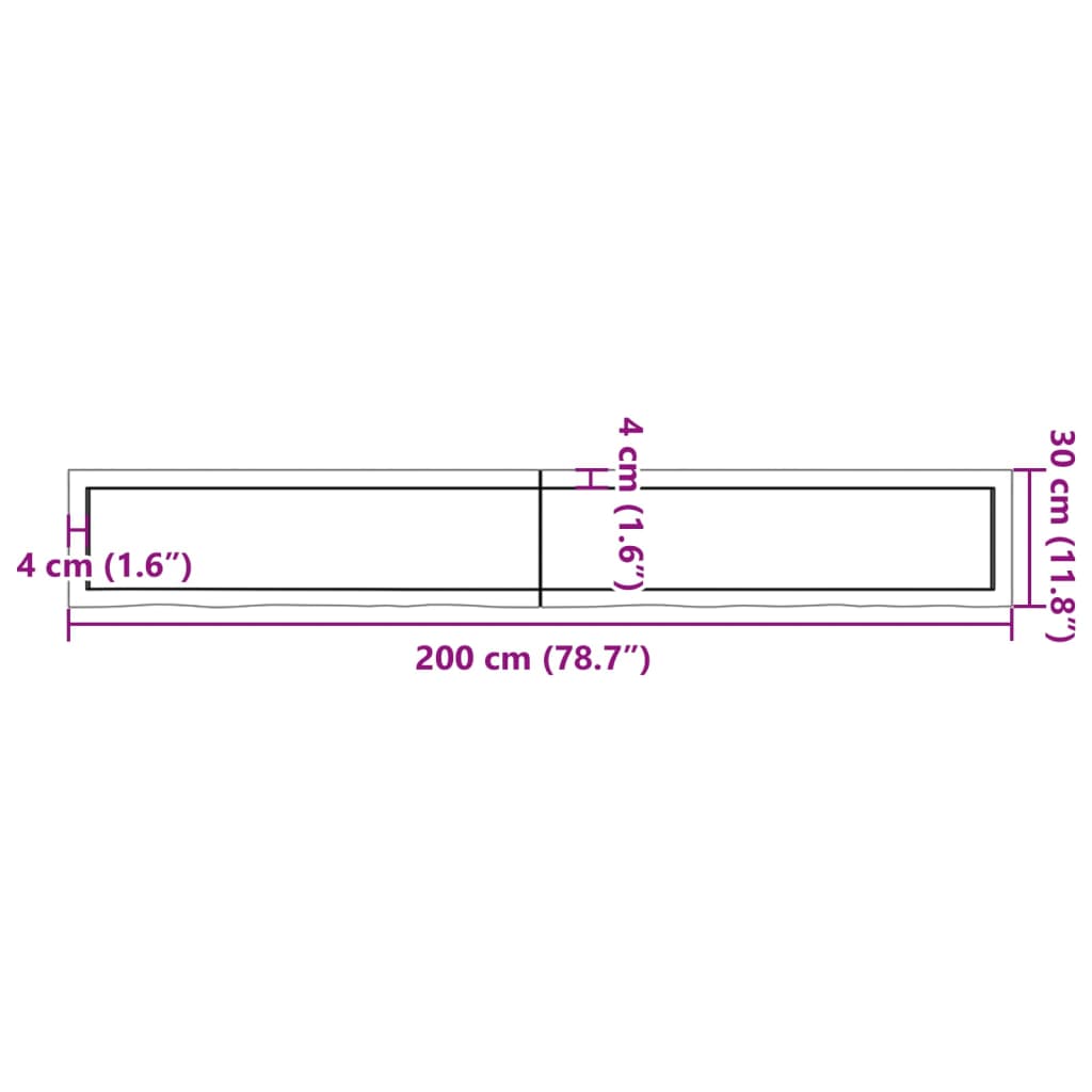 Blat de baie, 200x30x(2-4) cm, lemn masiv netratat