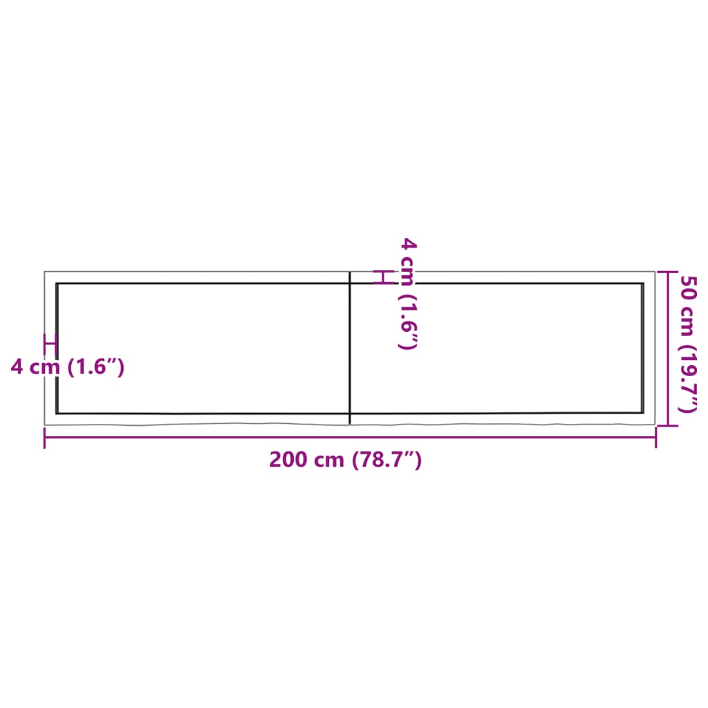 Blat de baie, 200x50x(2-6) cm, lemn masiv netratat