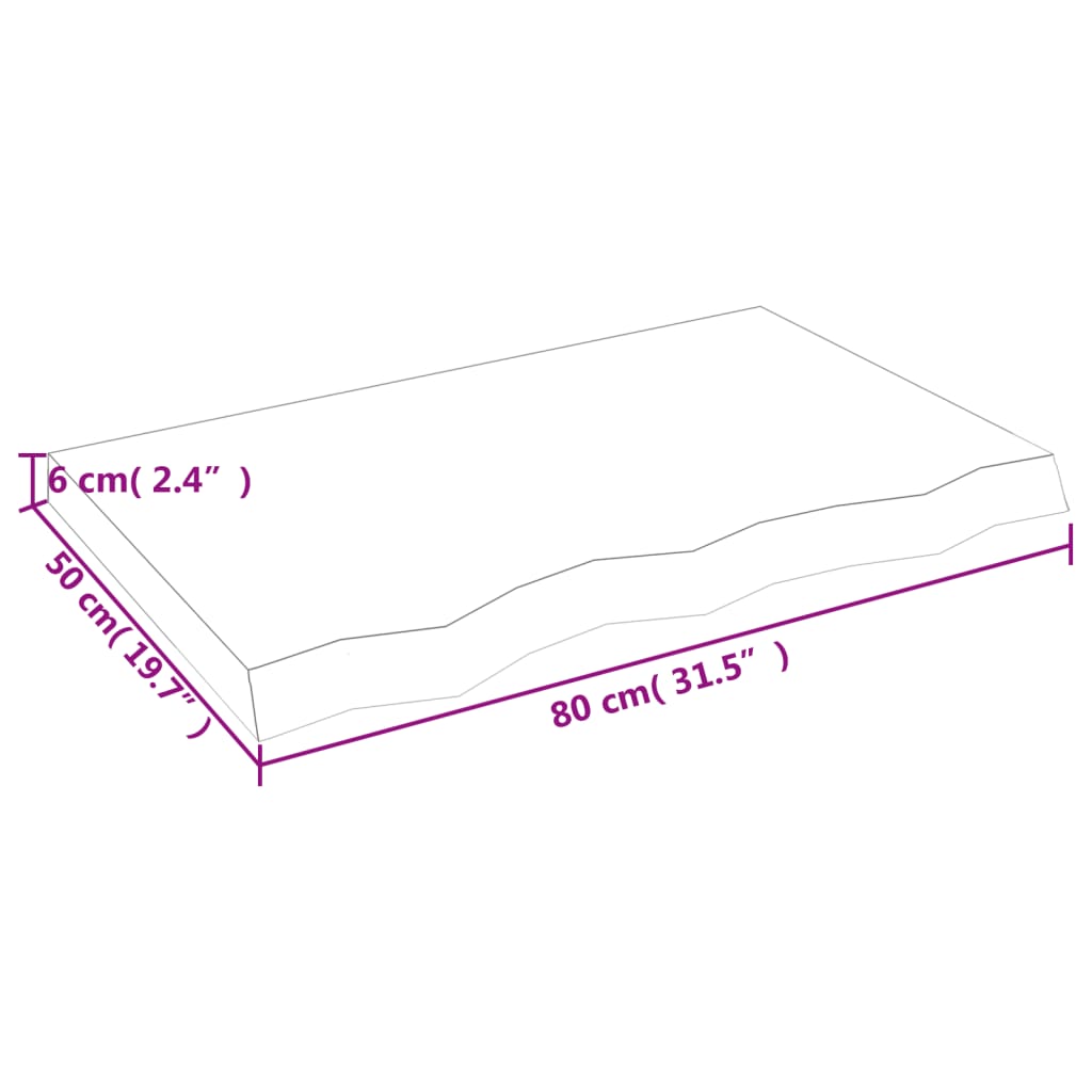 Blat de baie, maro deschis, 80x50x(2-6) cm, lemn masiv tratat