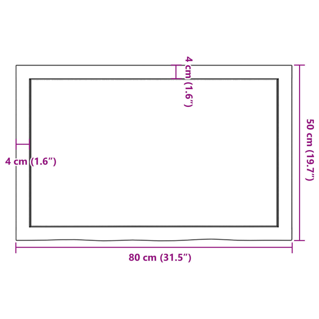 Blat de baie, maro deschis, 80x50x(2-6) cm, lemn masiv tratat