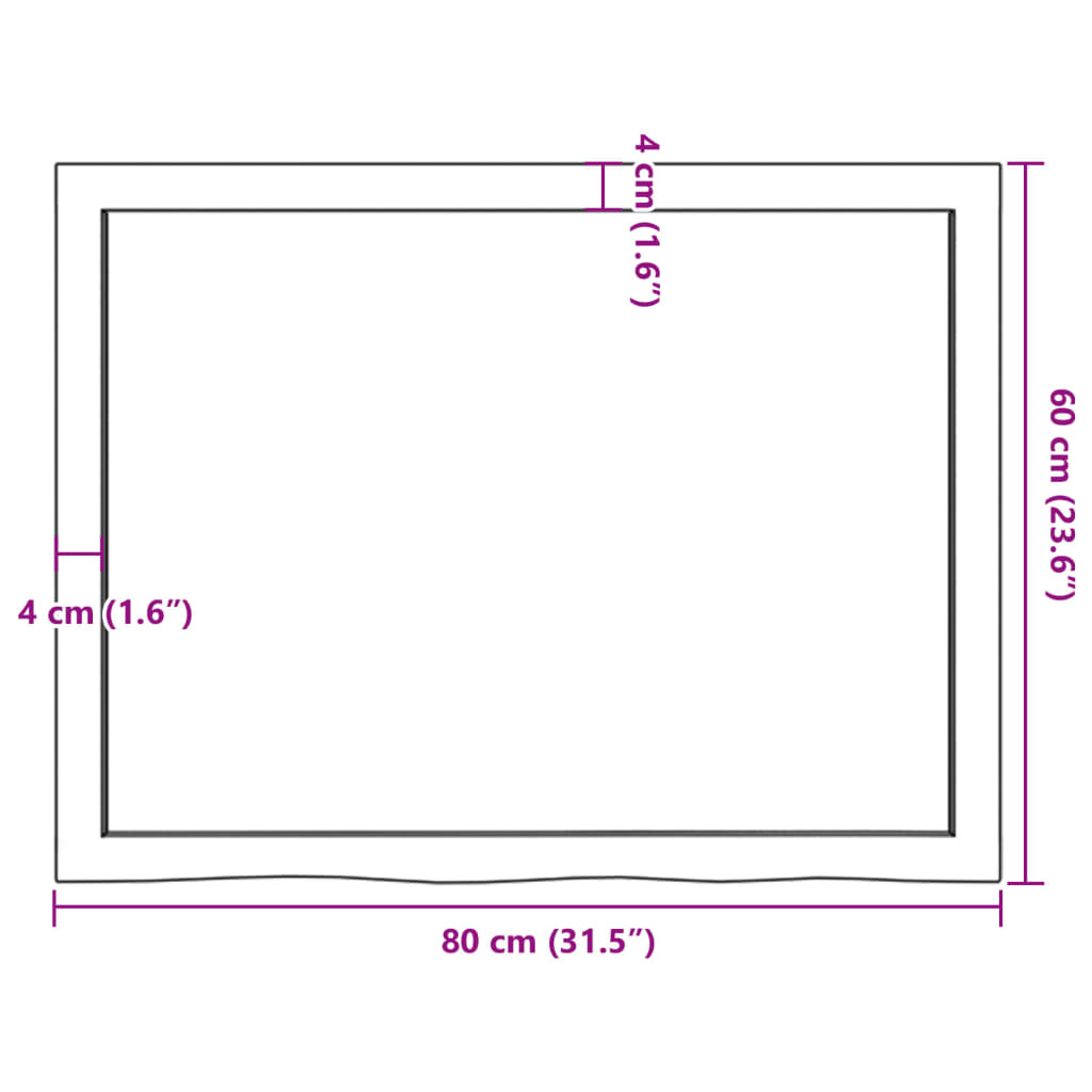 Blat de baie, maro deschis, 80x60x(2-6) cm, lemn masiv tratat