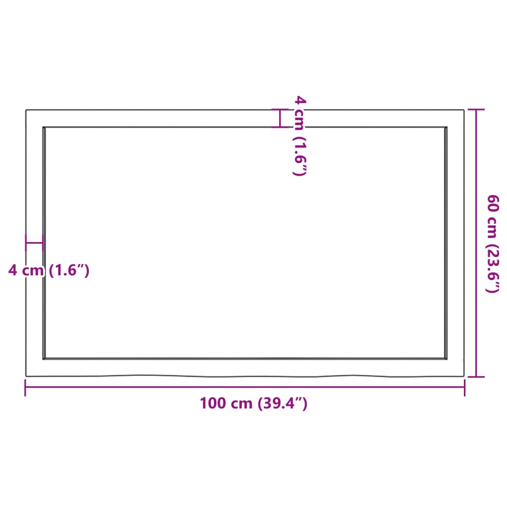 Blat de baie, maro deschis, 100x60x(2-4) cm, lemn masiv tratat