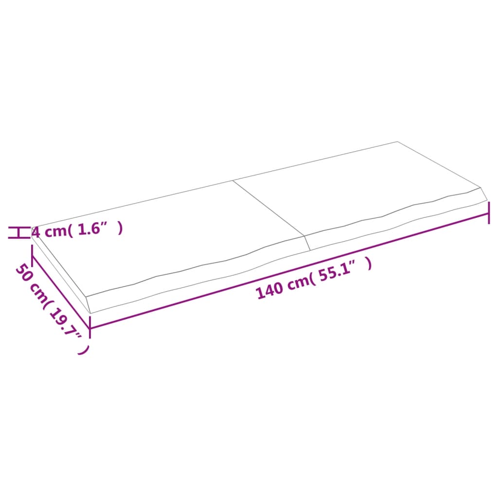 Blat de baie, maro deschis, 140x50x(2-4) cm, lemn masiv tratat