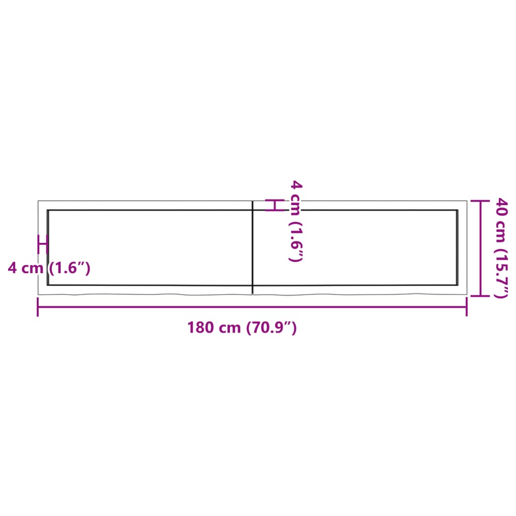 Blat de baie, maro deschis, 180x40x(2-6) cm, lemn masiv tratat