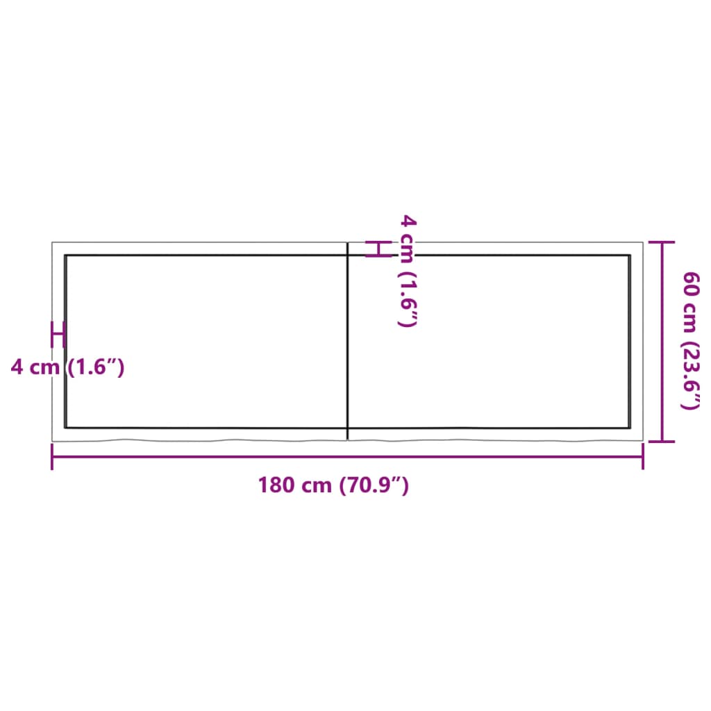 Blat de baie, maro deschis, 180x60x(2-6) cm, lemn masiv tratat