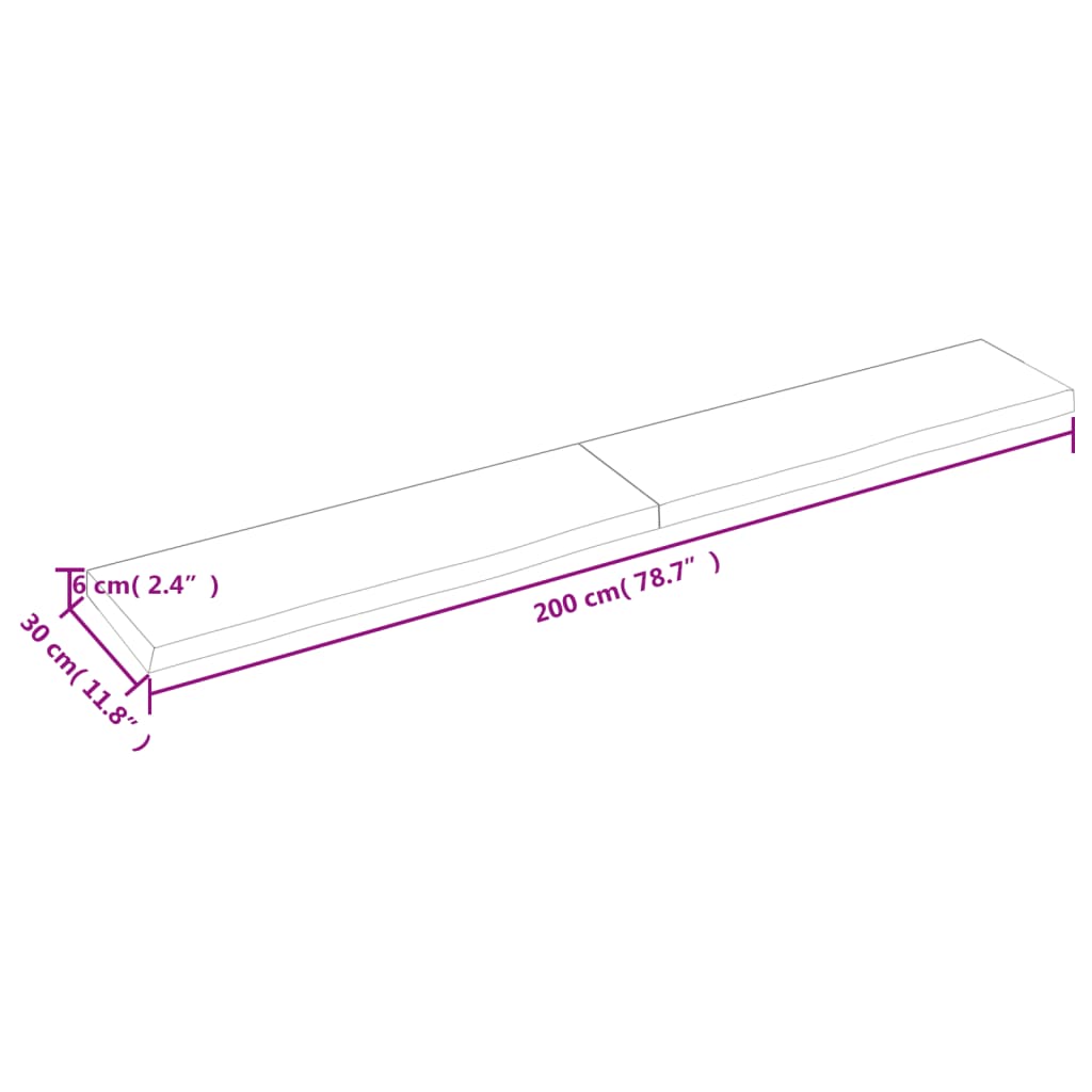 Blat de baie, maro deschis, 200x30x(2-6) cm, lemn masiv tratat