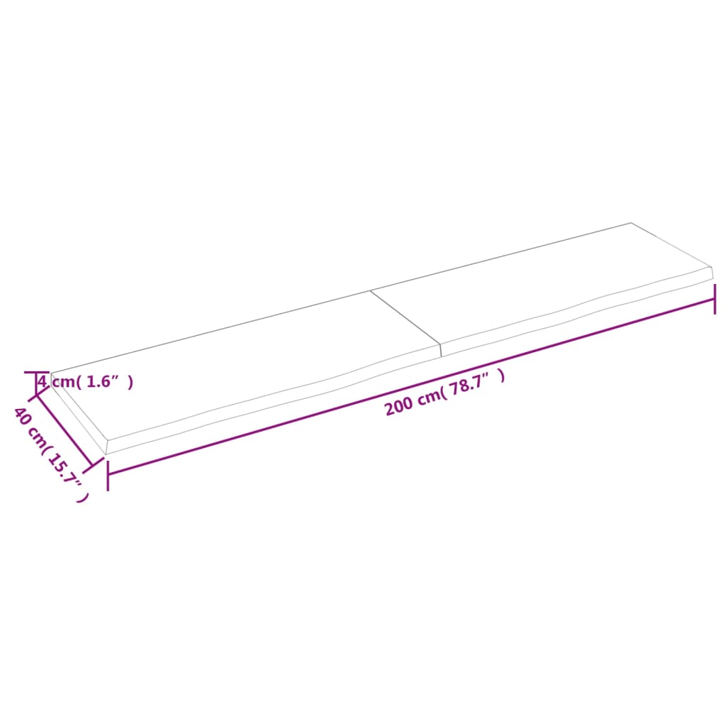 Blat de baie, maro deschis, 200x40x(2-4) cm, lemn masiv tratat