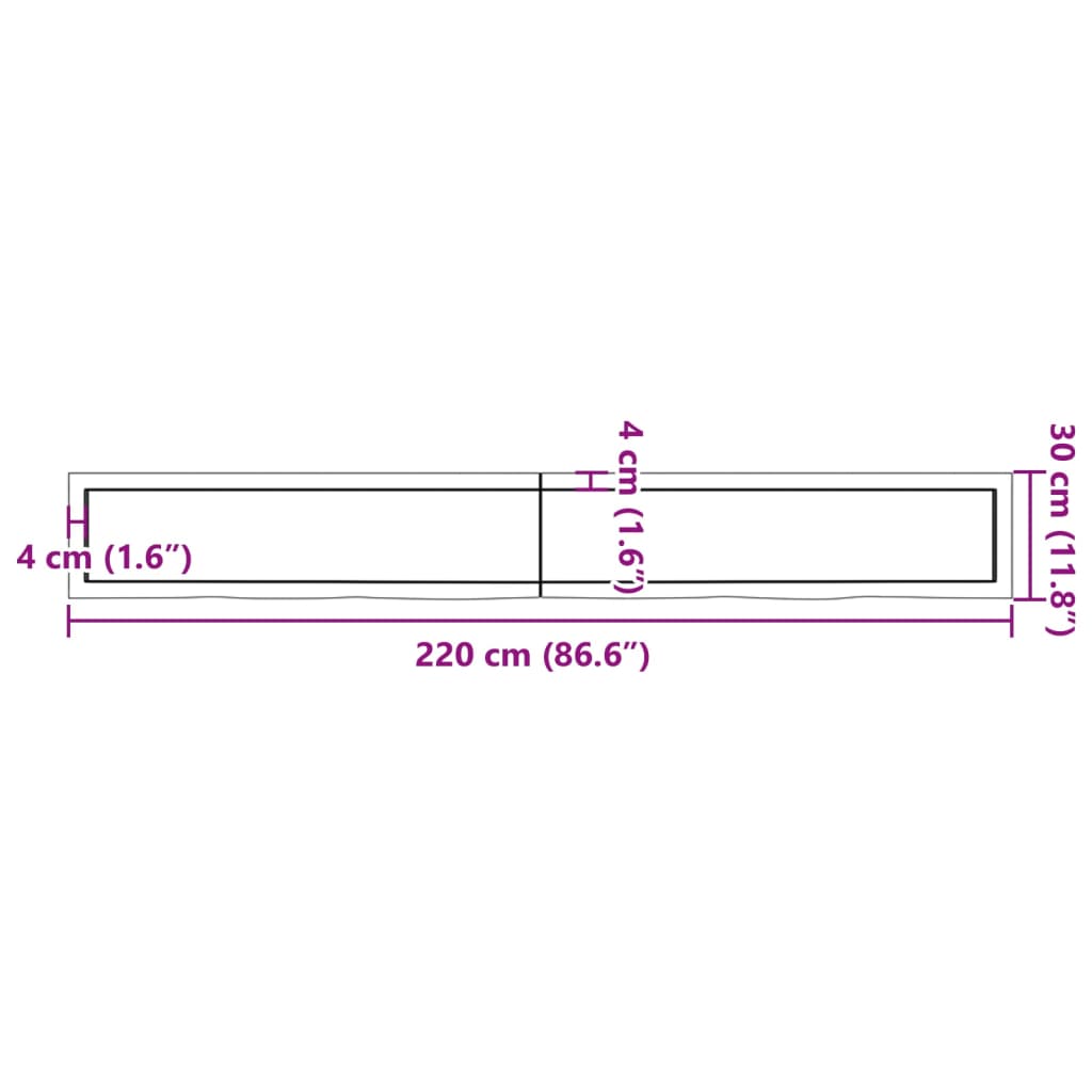 Blat de baie, maro deschis, 220x30x(2-6) cm, lemn masiv tratat