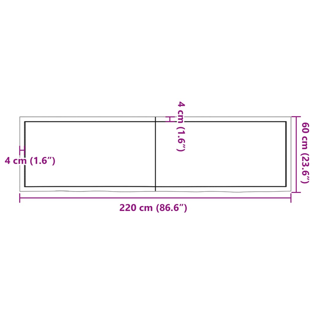 Blat de baie, maro deschis, 220x60x(2-6) cm, lemn masiv tratat