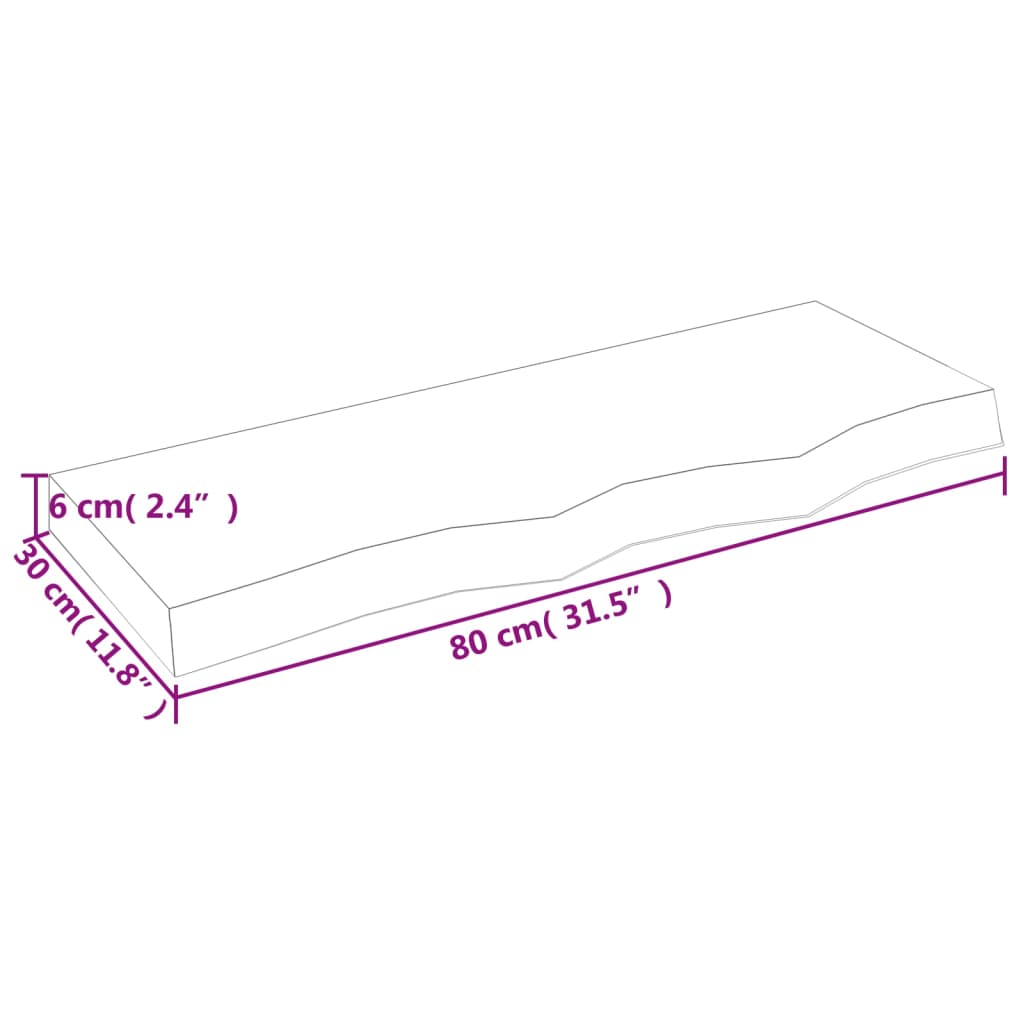 Blat de baie, maro închis, 80x30x(2-6) cm, lemn masiv tratat