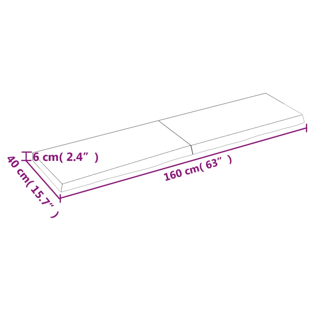 Blat de baie, maro închis, 160x40x(2-6) cm, lemn masiv tratat